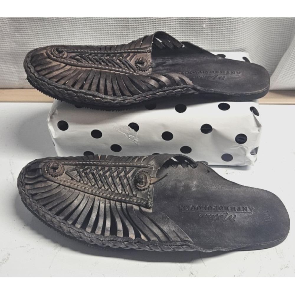 ANTHROPOLOGIE Matisse woven leather mules dark brown copper sheen‎ woman 10M